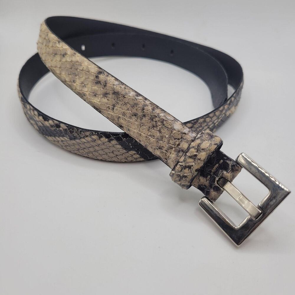 Ann Taylor‎ Belt XS Beige Leather Snake Print Silver Buckle Boho Chic Classic